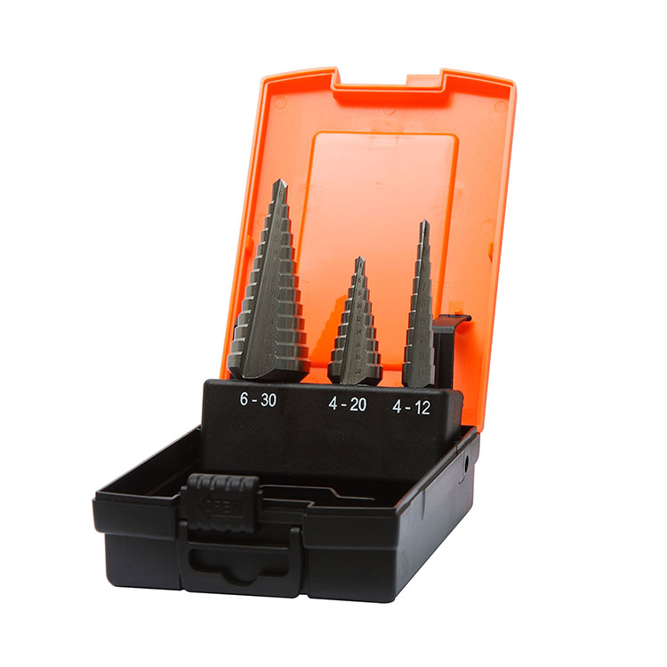 3Pcs Metric Black Oxide Three Flats Shank HSS Straight Flute Step Drill Bit Set