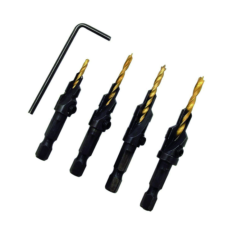 4 PCS Hex Shan4 PCS Hex Shank Tin-Coated HSS Wood Countersink Drill Bit