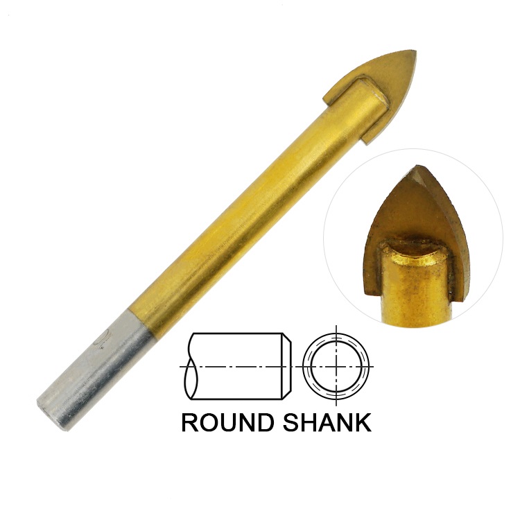 Titanium Coated Round Shank Single Carbide Tip Glass Drill Bit 