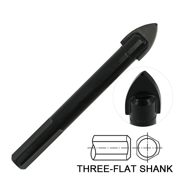 Black Oxided Three-Flat Shank Single Carbide Tip Glass Drill Bit 