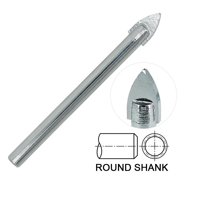Chrome Plated Round Shank Single Carbide Tip Glass Drill Bit 